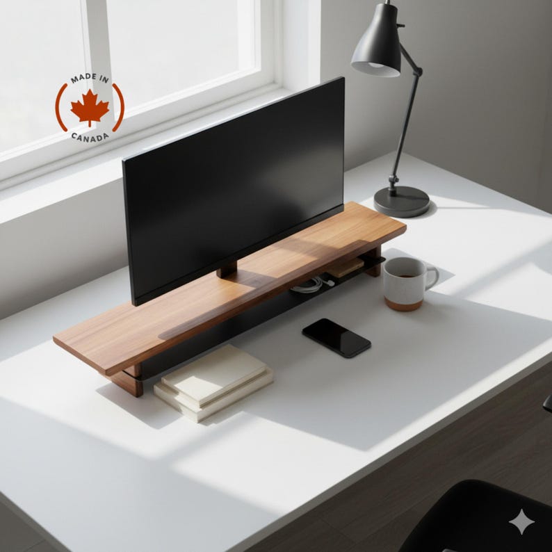 Ergonomic Wood Monitor Riser, Walnut Desk Organizer, Solid Wood Monitor Riser, Maple Wood, walnut riser, monitor stand wood image 14