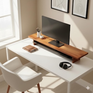 Ergonomic Wood Monitor Riser, Walnut Desk Organizer, Solid Wood Monitor Riser, Maple Wood, walnut riser, monitor stand wood image 7