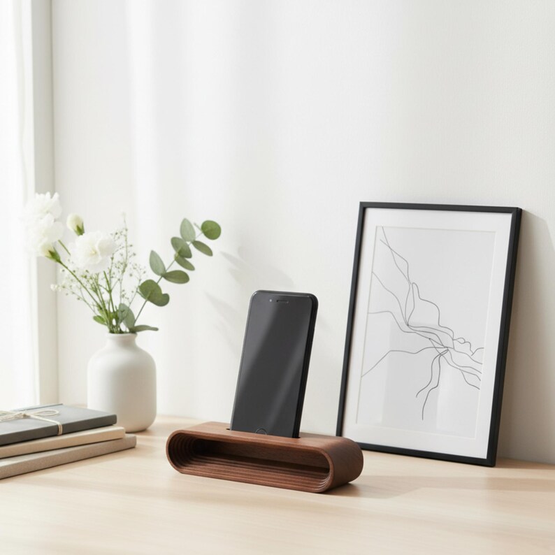Cell Phone Wood Stand, Natural Sound Amplifier, Personalized Cell Phone Holder, Desk Phone Stand, iPhone stand, Smartphone Stand image 7