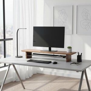 Ergonomic Wood Monitor Riser, Walnut Desk Organizer, Solid Wood Monitor Riser, Maple Wood, walnut riser, monitor stand wood image 5