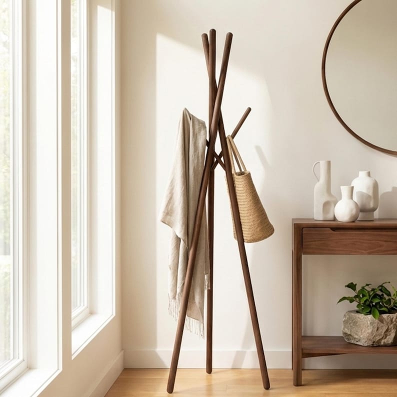 Red Dot Award Wooden Coat Rack, standing coat rack, modern coat rack, wooden clothes stand, entryway coat stand, minimalist coat rack image 5