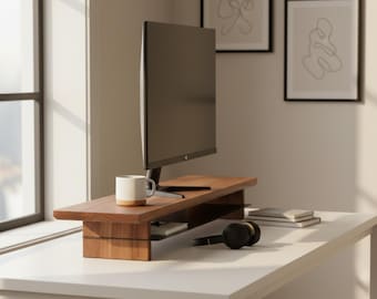 Ergonomic Wood Monitor Riser, Walnut Desk Organizer, Solid Wood Monitor Riser, Maple Wood, walnut riser, monitor stand wood