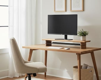 36" Wood Monitor Stand: Ergonomic Desk Riser - Walnut, Maple, Cherry