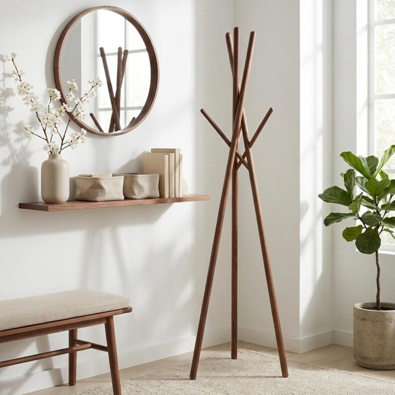 Red Dot Award Wooden Coat Rack, standing coat rack, modern coat rack, wooden clothes stand, entryway coat stand, minimalist coat rack image 3