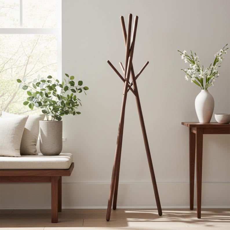 Red Dot Award Wooden Coat Rack, standing coat rack, modern coat rack, wooden clothes stand, entryway coat stand, minimalist coat rack image 4