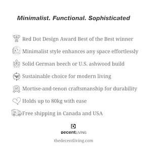 May include: A minimalist, functional, and sophisticated chair with a solid German beech or U.S. ashwood build. It features mortise-and-tenon craftsmanship for durability and holds up to 80kg with ease. The chair is a sustainable choice for modern living and comes with free shipping in Canada and the USA.