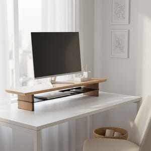 Ergonomic Wood Monitor Riser, Walnut Desk Organizer, Solid Wood Monitor Riser, Maple Wood, walnut riser, monitor stand wood image 10