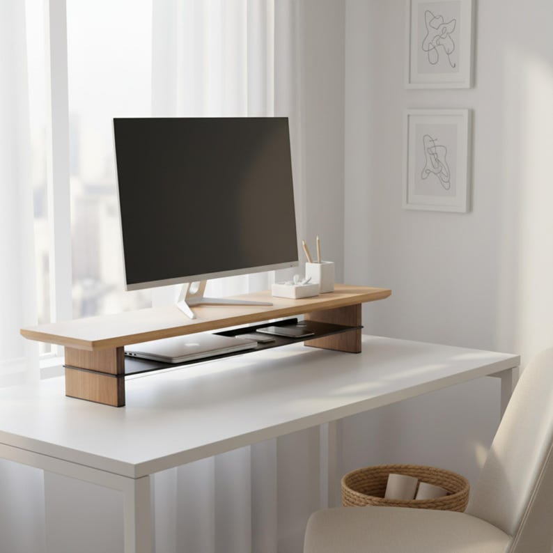 Ergonomic Wood Monitor Riser, Walnut Desk Organizer, Solid Wood Monitor Riser, Maple Wood, walnut riser, monitor stand wood image 10
