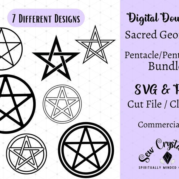 Pentagram SVG Digital Download, Pentacle PNG, Pentagram Cut File, Sacred Geometry, Pentagram Clipart, Pagan Clipart, Pentacle w Circle SVG