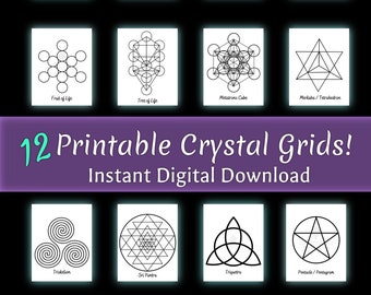 Crystal Grid. Digital Download. 12 Printable Grids. Manifestation. Meditation. Intentions. Sacred Geometry. Crystal Grid Mat. PDF&#39;s & SVG’s