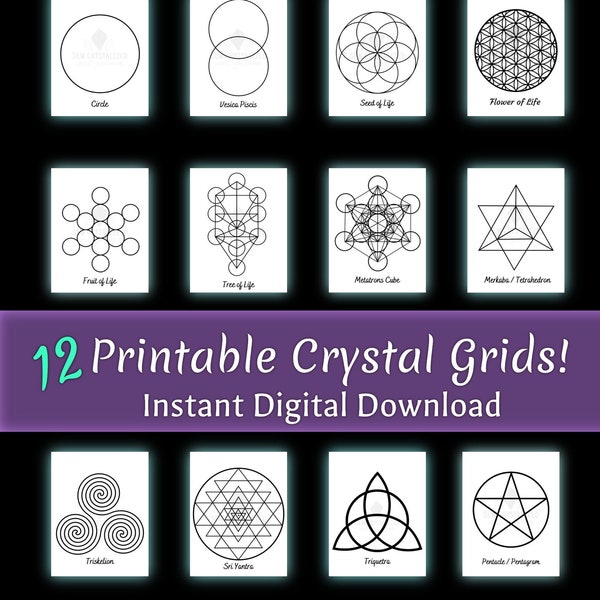 Crystal Grid. Digital Download. 12 Printable Grids. Manifestation. Meditation. Intentions. Sacred Geometry. Crystal Grid Mat. PDF's & SVG’s