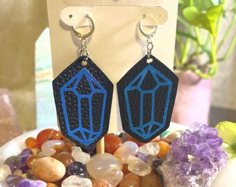 Crystal Faux Leather Earrings, Assorted Earrings, Witchy Dangle Earrings, Witchy Drop Earrings, Gauged ears Hanger Earrings.