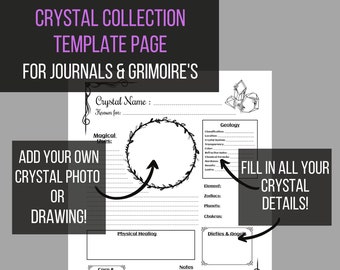 Digital Download. Crystal Collectors Template Page PDF. Grimoire Pages. Book of Shadows Pages for Crystal Magic. Crystal Study Template