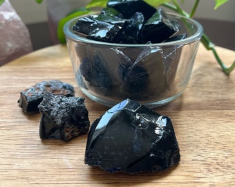 Raw Black Mexican Obsidian, Rough Black Obsidian Chunks,  Obsidian Crystals, Raw Black Obsidian for Reiki