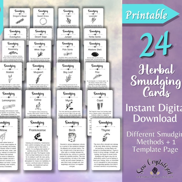 Printable Herbal Smudging Card Descriptions