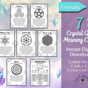 Crystal Grid Heilige Geometrie Betekeniskaarten Afdrukbaar, inclusief Crystal Grid Guide, afmeting 3,5 x 5 inch Crystal Grid-referentiekaarten.