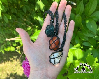 Collana regolabile in macramè, collana con pochette in cristallo