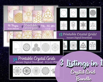 Crystal Grid. Digital Download. 12 Printable Grids. Manifestation. Meditation. Intentions. Sacred Geometry. Crystal Grid Mat. PDF's