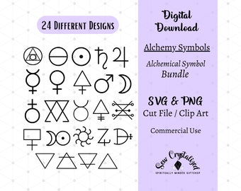 Alchemical Symbols SVG, 24 Different Alchemy symbols, Alchemy Cut files, Philosophers Stone SVG, Elements SVG Bundle, Alchemical Magic Art