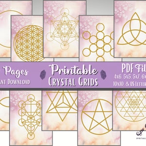 Gold Crystal Grids Templates in Sacred Geometry, Crystal/Gemstone Lovers, Set Intentions & manifest with Printable Crystal grid mats
