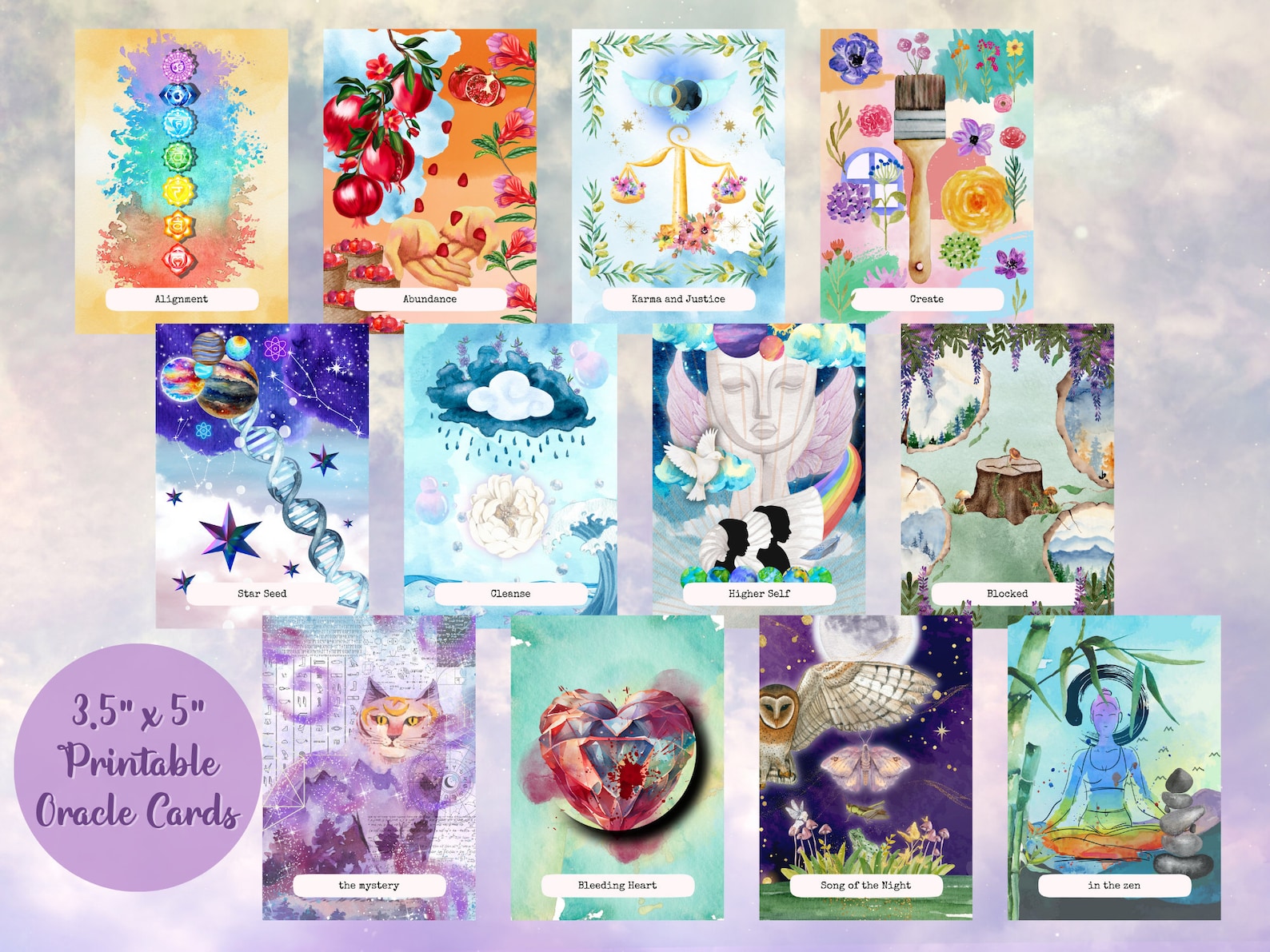 Digital Download, Oracle Cards, 36 Intuitive Messages, Printable Deck ...