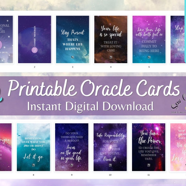 Digital Download, Oracle Cards, 42 Inspirational Cosmic Messages, Printable Deck, Create your own Oracle deck at home, use for journaling.