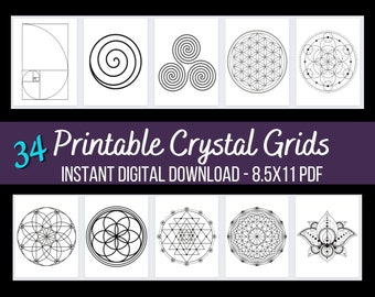 Crystal Grids Digital Download. 34 Printable Crystal Grid. Sacred Geometry. Manifestation & Meditation. Intentions. Crystal Grid Mat PDF
