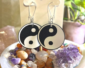 Yin Yang Faux Leather Earrings.