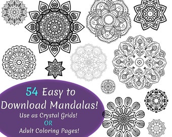 Digital Download. 54 Printable Crystal Grids. Manifestation. Meditation. Mandala Crystal Grid. Mandala Coloring Pages. PDF & SVG available