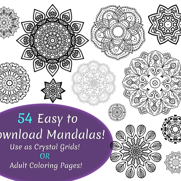 Digital Download. 54 Printable Crystal Grids. Manifestation. Meditation. Mandala Crystal Grid. Mandala Coloring Pages. PDF & SVG available