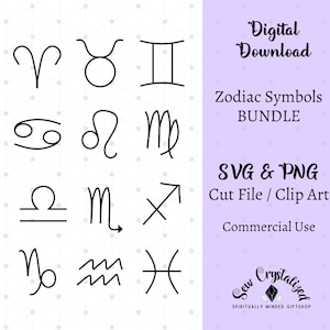 Zodiac Signs SVG Cut File, 12 Zodiac Symbols Clip Art, 12 Zodiac Signs PNG, Zodiac Symbol Bundle