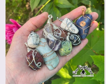 Mystery Crystal, Wire Wrapped Crystal Necklaces, Genuine Crystal Stones, intuitively chosen, Faux leather cord, hand wrapped tumbled stones