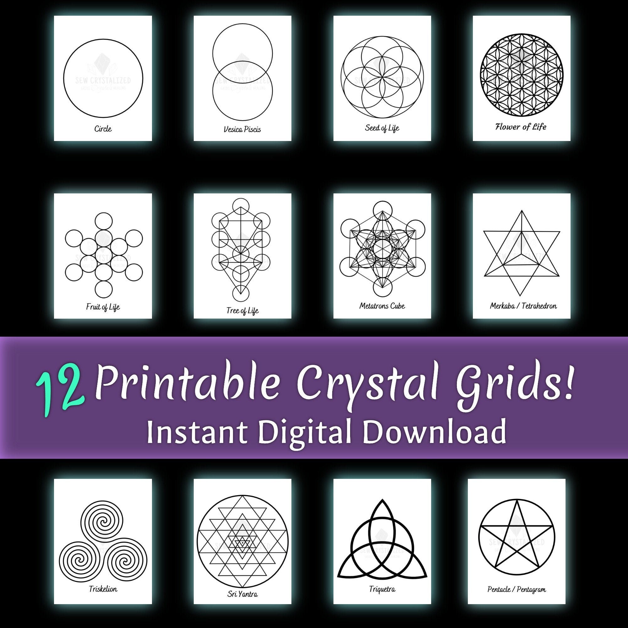 Crystal Grid. Digital Download. 12 Printable Grids. Manifestation. Meditation. Intentions. Sacred Geometry. Crystal Grid Mat. Pdf's & Svgs - Etsy
