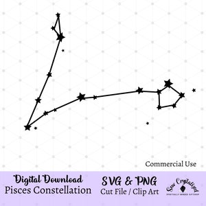 Arquivo de corte SVG da constelação de Peixes, clipart da constelação do zodíaco de Peixes, PNG da constelação de Peixes, vetor da constelação de Peixes