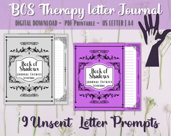 Printable Journal, BOS, Therapy Letter Journal, Digital Download, 9 unsent letters to write, 9 letter prompts to work with your inner self