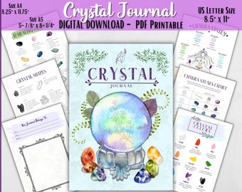 Journal de cristal, journal numérique de cristal de bonnes notes, guide de grimoire en cristal, pages de grimoire numériques en cristal, A4, A5, lettre US