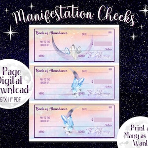 Manifestation Checks. Digital Download. Abundance Checks. Prosperity Checks. Crystal Theme for Crystal Lovers Write Your own Abundance Check