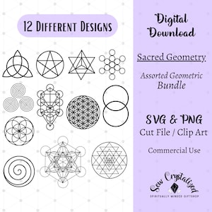 Heilige geometrie SVG, heilige geometrische PNG, diverse geometrie illustraties, heilige geometrie gesneden bestanden, heilige geometrie bundel voor Cricut