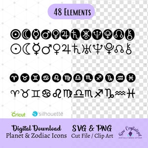 Astrología Signos del Zodíaco Archivo de corte SVG, Iconos de planetas e iconos del zodíaco para carta de astrología, Clip Art del zodíaco, Astrología PNG, Paquete de símbolos del zodíaco