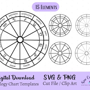 Astrology Chart Cut File,  Zodiac Natal Chart Template, Astrology Wheel Template, Zodiac Clip Art, Astrology PNG, Zodiac Chart Bundle