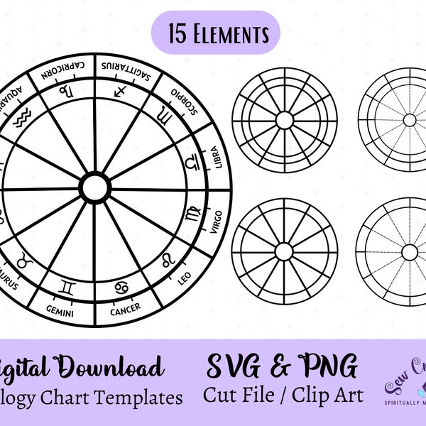 Astrologie Chart Cut File, Sternzeichen Geburtstafel Vorlage, Astrologie Rad Vorlage, Zodiac Clip Art, Astrologie PNG, Zodiac Chart Bundle