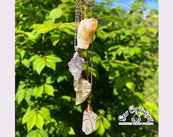 Crystal Wire Wrapped Pendant Necklaces, Chunky Raw Gemstones Wire Wrapped Necklace Gift, 18 inch Necklace. Healing Boho Crystal Necklace.