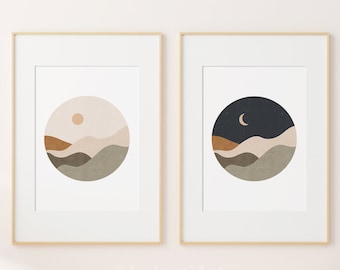 Terracotta Live by the Sun Love by the Moon Gender Neutral Nursery Boho Nursery Wall Art Set of 2 Art Prints Above Crib Wall Art Digital