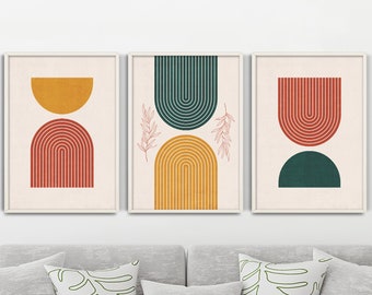 Mid century modern print set of 3, wall art set of 3 geometric prints, geometric gallery wall art, printable art set of 3 prints, modern art