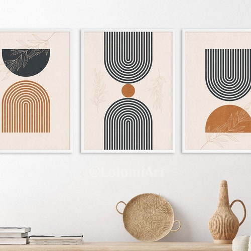 Blue Abstract Art Set of 3 Mid Century Modern Art Gallery Etsy