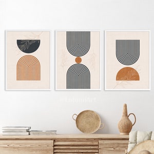 Abstract art set of 3 prints, mid century modern art set, bedroom gallery bundle, boho wall art print, geometric wall art set of three print