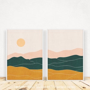 Mountain wall art, set of 2 prints, mid century modern, printable wall art, landscape print, boho wall art, bedroom wall decor, modern art