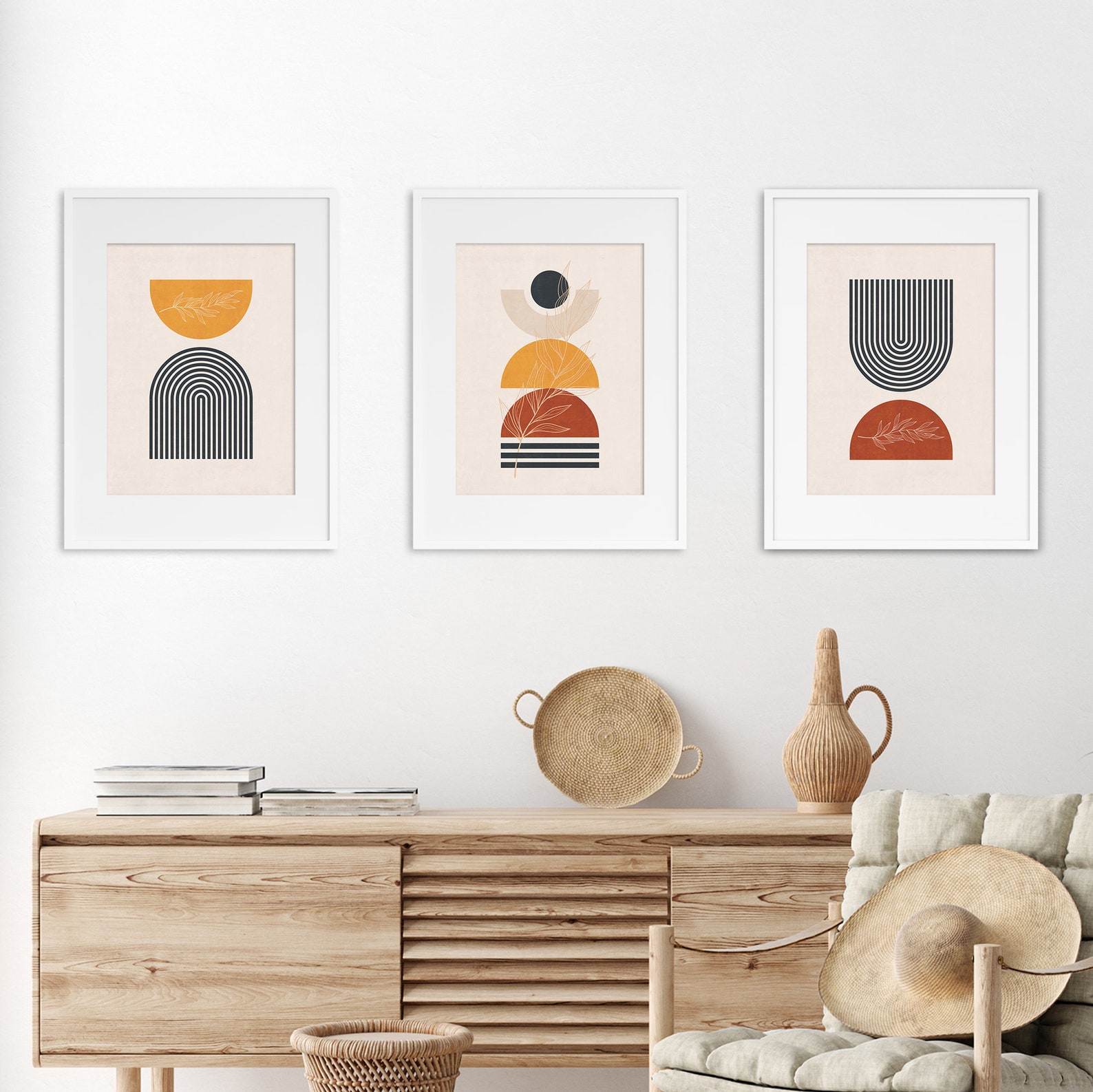 Mid Century Living Room Wall Decor Geometric Set of 3 Wall Art | Etsy