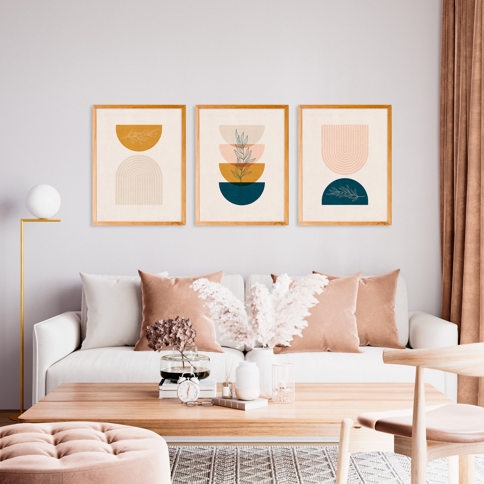 Mid Century Modern Wall Art Gallery Print Set of 3, Bedroom Wall Decor Over the Bed, 3 Piece ...