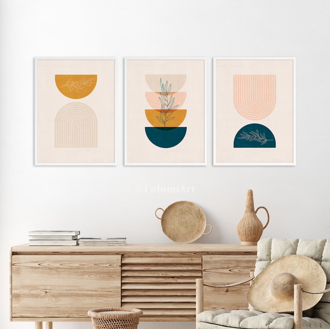Mid Century Modern Wall Art Gallery Print Set of 3, Bedroom Wall Decor Over the Bed, 3 Piece ...